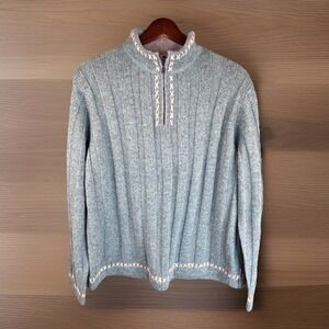 Woolrich Sweater 1/4 Zip Pullover Embroidered Mock Neck Wool Blend Aqua NWT